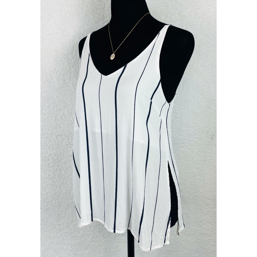 HONEY PUNCH • White Striped Side Slit Tank Top, S - Picture 3 of 13